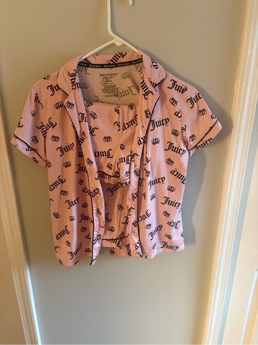 Juicy Couture Pink Logo Short Sleeve Button-Up, pants, shorts